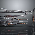 Various Futuristic Weapons With Metallic Structure And Orange Accents