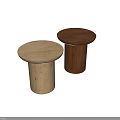 Wooden Side Table With Round Top And Cylindrical Base In Dark Brown And Light Wood