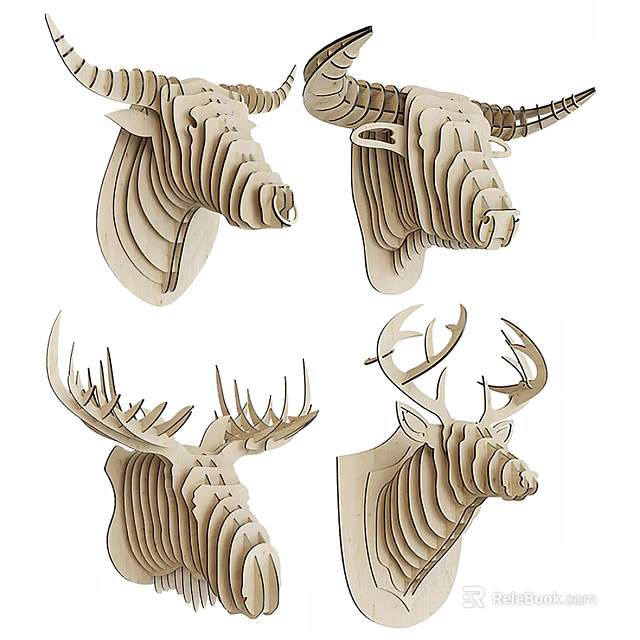 Wooden Layered Animal Head Wall Decor Cow Deer 3D Decorative Art 3d model 