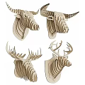 Wooden Layered Animal Head Wall Decor Cow Deer 3D Decorative Art