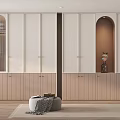 Modern Wardrobe Design With Glass Doors Golden Handles Decorative Figurine And Potted Plant