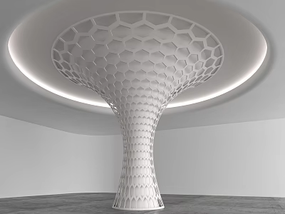 Modern White Column with Honeycomb Structure and Ambient Lighting in Interior Space 3d model