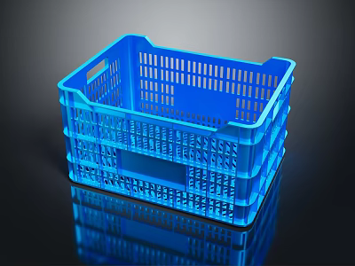 Blue Plastic Storage Basket with Grid Design Handles for Home Organization 3d model