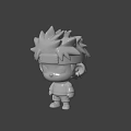 Chibi Game Movie Character Figurine With Orange Spiky Hair And Headband Front Back View