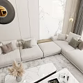 Modern Living And Dining Room Interior With Beige Sofa Coffee Table And Marble Wall