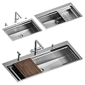 Modern Stainless Steel Kitchen Sink With Faucet Drainage Rack And Wooden Cutting Board