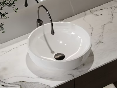Modern White Wash Basin On Marble Countertop With Black Faucet And Mirror 3d model