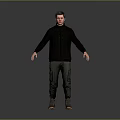 Man Wearing Black Vest Long-Sleeve Top Green Cargo Pants Brown Boots With Arms Outstretched