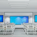 Modern School Classroom With Large Screen And Desks Chairs 3d model