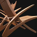 Wooden Lounge Chair With Modern Woven Seat And Curved Frame Design