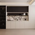 Contemporary Sideboard With Dark Glass Display Shelves Upper Cabinets Light Lower Storage And Marble Top