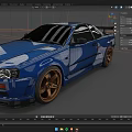 Blue Sports Car With Two Door Design Gold Alloy Wheels And Aerodynamic Body