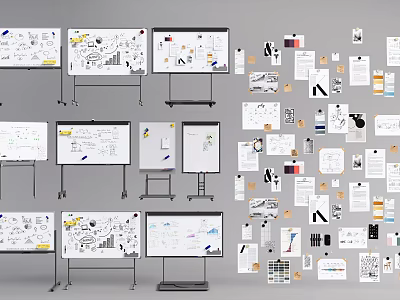 Comprehensive Collection of Musical Instruments and Art Supplies with Whiteboard Designs and Drawing Tools 3d model