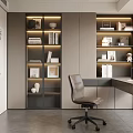 Modern Study Room Interior with Bookshelves Books Decorations Desk And Office Chair