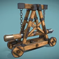 Ancient Wooden Siege Weapon with Wheels Chains and Metal Spike Reinforcements
