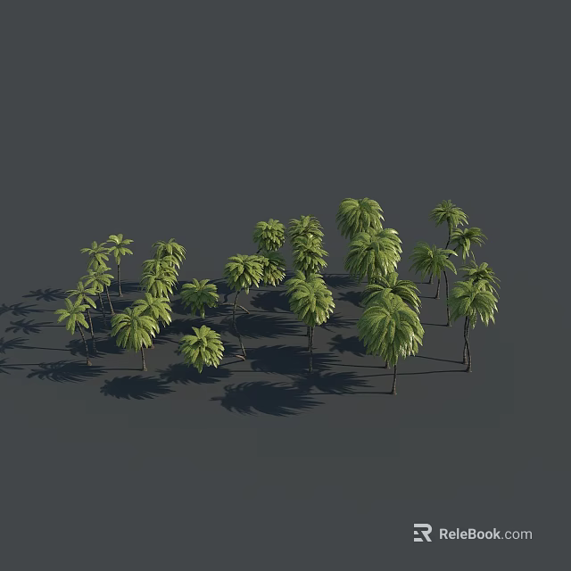 Palm Trees With Green Leaves And Multiple Trunks Against Gray Background 3d model