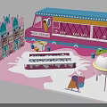 Colorful Ice Cream Truck With Stalls Cones And Melted Cream On Pink Background