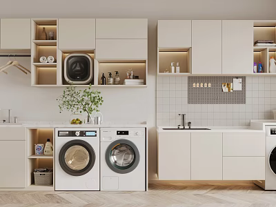 Modern Bathroom Cabinet Rack With White Storage Cabinets And Functional Shelves For Organized Space 3d model