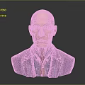 Bald Elderly Man Bust Sculpture Wearing Purple Blue Striped Jacket And Plaid Shirt