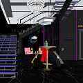 Modern Bar Interior with Bar Counter Stools Customers Dark Marble Floor and Decorative Lights
