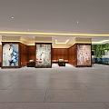 Luxurious SPA Sauna Lobby With Wooden Decor Large Art Paintings Green Plant Wall And Sofas