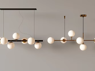 Nordic Cream Glass Chandelier Magic Bean Molecular Restaurant Chandelier All Copper Long Round Ball Chandelier 3d model