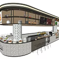 Modern Beverage Bar Interior With Patterned Counter Display Shelves Drinks And Desserts 3d model