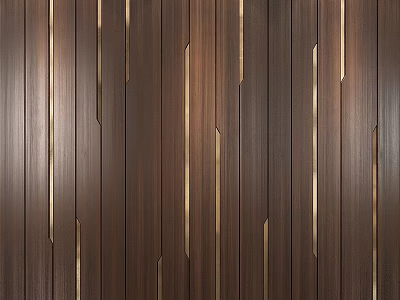 Modern Dark Brown Wooden Wall Panels With Vertical Slats And Inlaid Golden Accents 3d model
