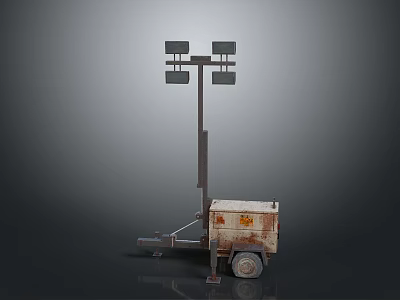 Industrial Mobile Lighting Unit With Wheeled Base And Multiple Light Panels For Construction Sites 3d model