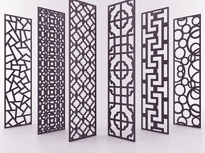 Modern Decorative Room Dividers With Diverse Intricate Cutout Patterns For Interior Decoration 3d model