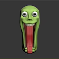Green Abstract Cartoon Creature With White Tube Eyes Open Mouth And Long Red Tongue
