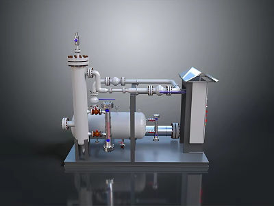 Industrial Processing Equipment With Pipeline System Cylindrical Vessel And Control Panel 3d model