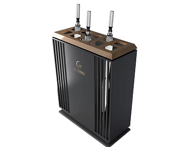 Modern Black Beverage Dispenser With Brown Top Three Silver Nozzles And Circle Logo 3d model