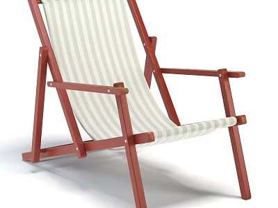 Red Wooden Frame Outdoor Chair with Striped Fabric and Foldable Design 3d model