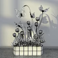 Vibrant Floral Display Design With Yellow Butterfly Decor Green Checkered Base And White Yellow Flowers