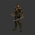 Hooded Man in Black Outfit with Yellow Accents Holding Two Daggers