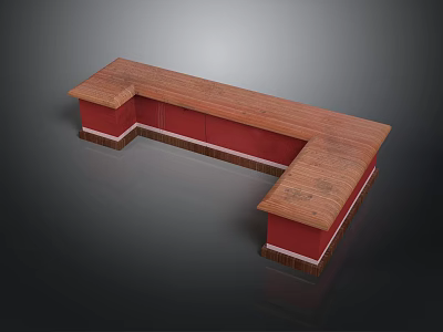 Stylish L Shaped Wooden Top Furniture With Red Base For Dining Area 3d model