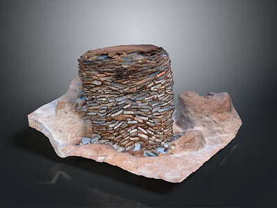 Rustic Stacked Stone Structure on Irregular Base with Scattered Small Stones 3d model