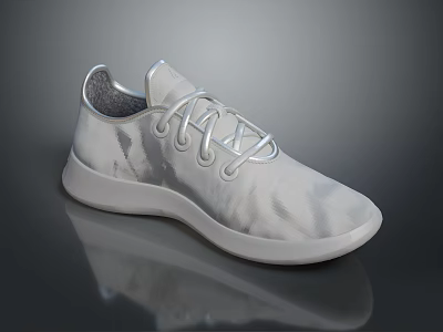 White Lightweight Sports Shoes With Lace Up Design And Comfortable Sole 3d model