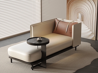 Nordic Cream Hotel Sofa Round Leather Sofa Coffee Table Combination Leather Art Leather Sofa 3d model