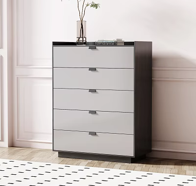 Modern Chest of Drawers With Five Light Drawers Dark Frame And Decorative Top 3d model