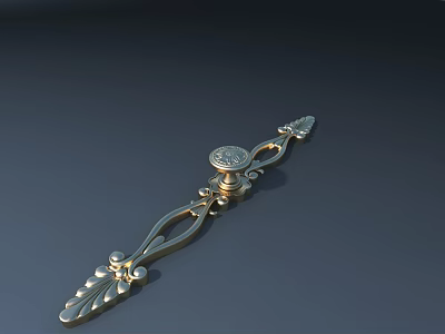 Elegant Golden Cabinet Handle With Ornate Decorative Patterns And Classic Design Elements 3d model