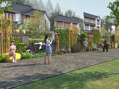 Scenic Wall With Lush Greenery And Traditional Architecture In Residential Courtyard 3d model
