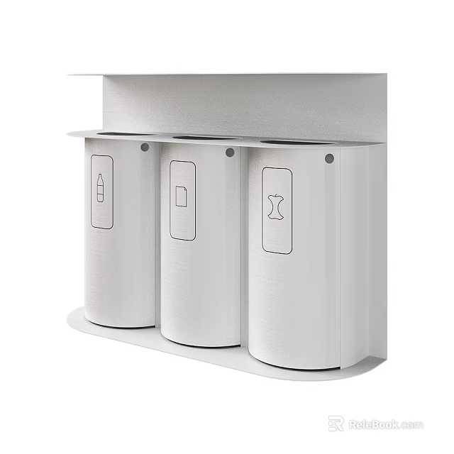 Three Compartment White Kitchen Trash Bins For Recycling And Waste Management Organization 3d model 