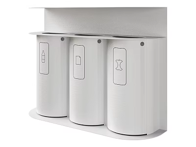 Three Compartment White Kitchen Trash Bins For Recycling And Waste Management Organization 3d model