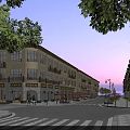 European Style Commercial Street With Multi storey Buildings And Shop Fronts View