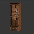 Classic Brown Wooden Bookcase with Multiple Shelves and Drawers Displaying Decorative Items
