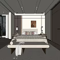 Modern Minimalist Bedroom Interior With King Bed Wooden Accents And Area Rug