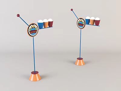 Coca Cola Logo Floor Lamp With Blue Stand Orange Base And Colorful Cups 3d model