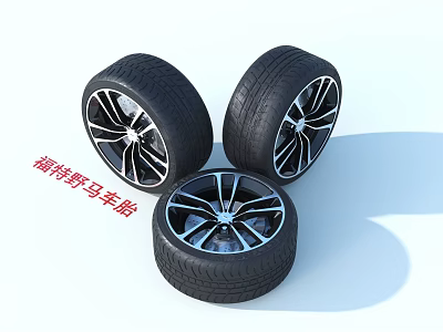 Three Premium Ford Mustang Tires With Stylish Alloy Wheels And Black Rubber Design 3d model
